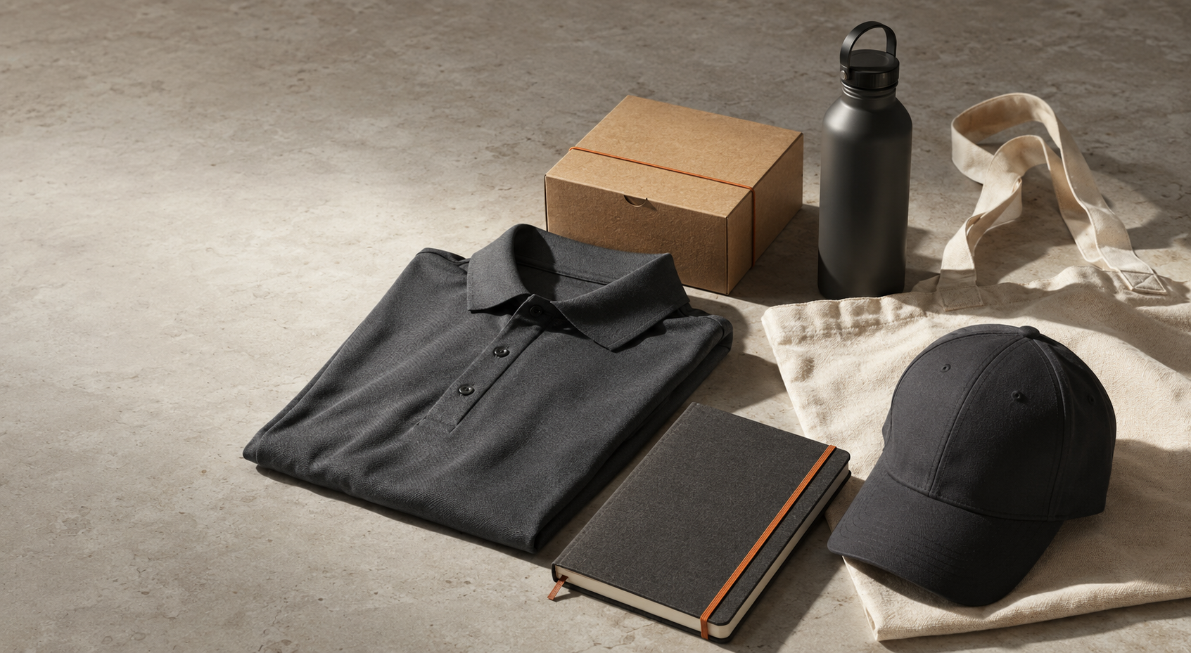 Coordinated business merchandise arranged in an industrial editorial style